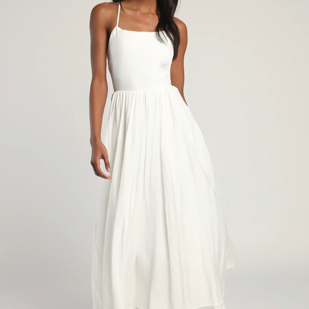 LULU’s Runaway With Me White Sleeveless Lace-Up Maxi Dress